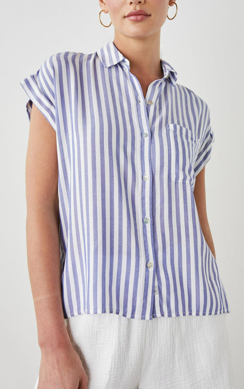 WHITNEY SHIRT BLUE WHITE STRIPE - FRONT UNTUCKED