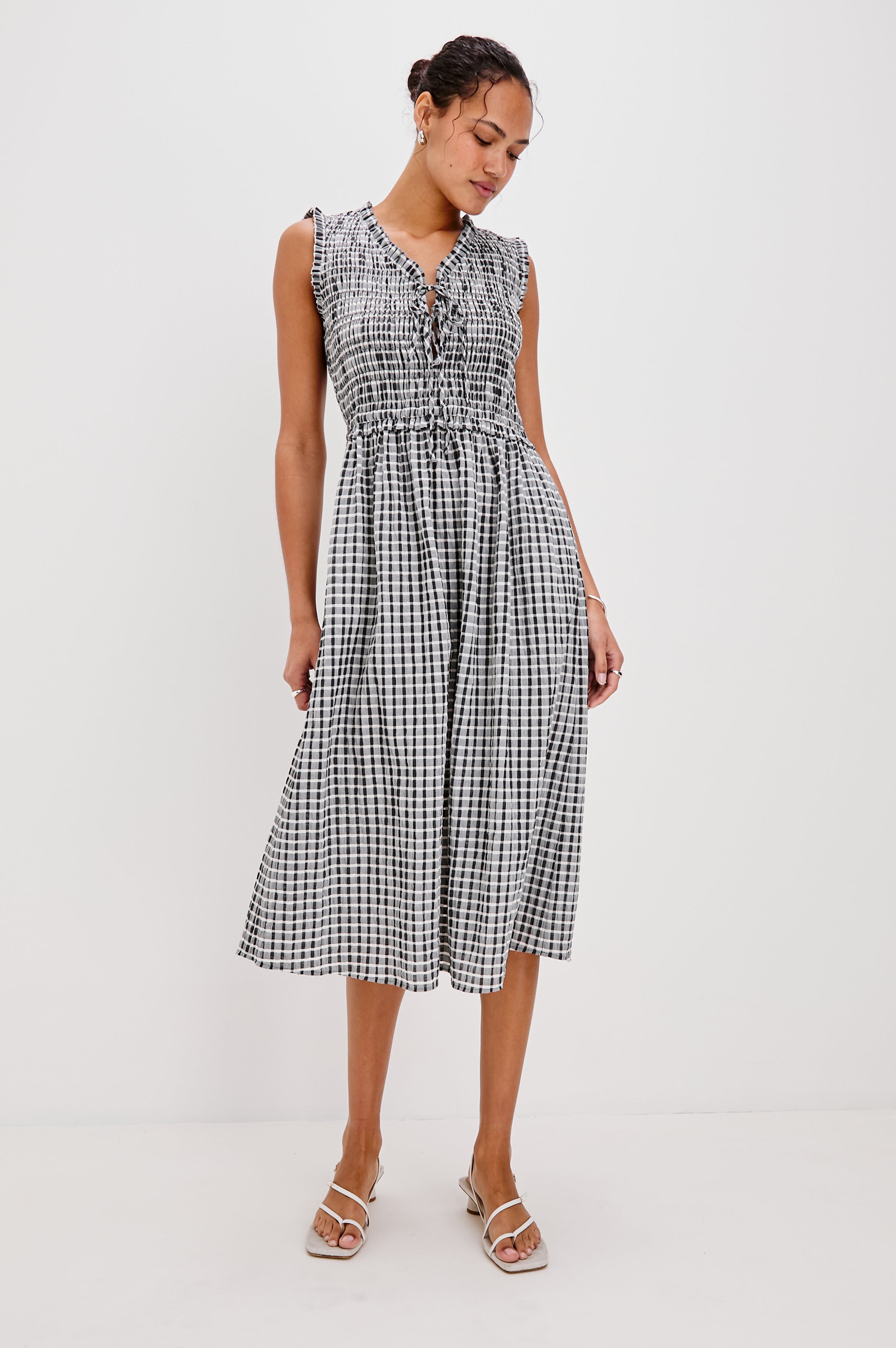ワンピース RonHerman Checkered Seersucker Lap Dress ADINE DRESS - ASH SEERSUCKER – Rails UK