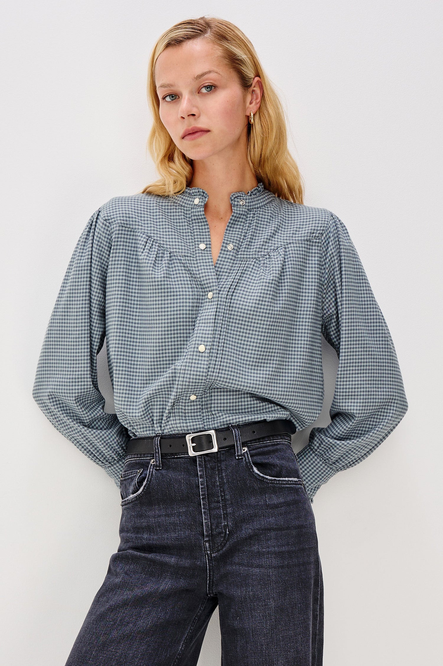 ALANNA SHIRT - STONE BLUE CHECK