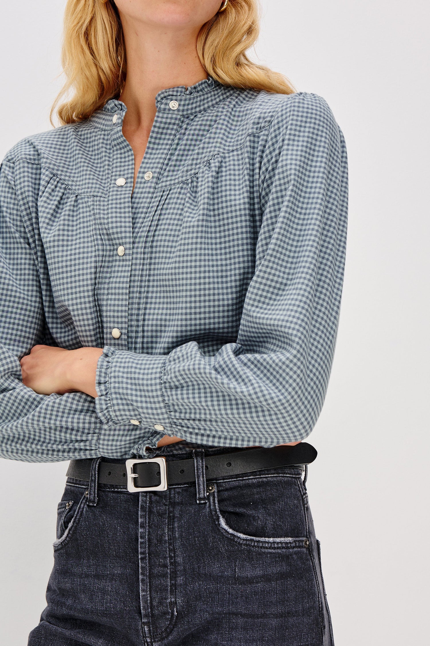 ALANNA SHIRT - STONE BLUE CHECK