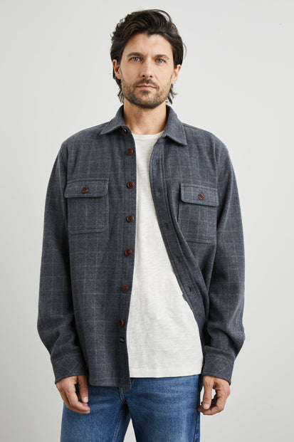 ALDER SHIRT JACKET - NAVY JASPE CHECK - FRONT BODY