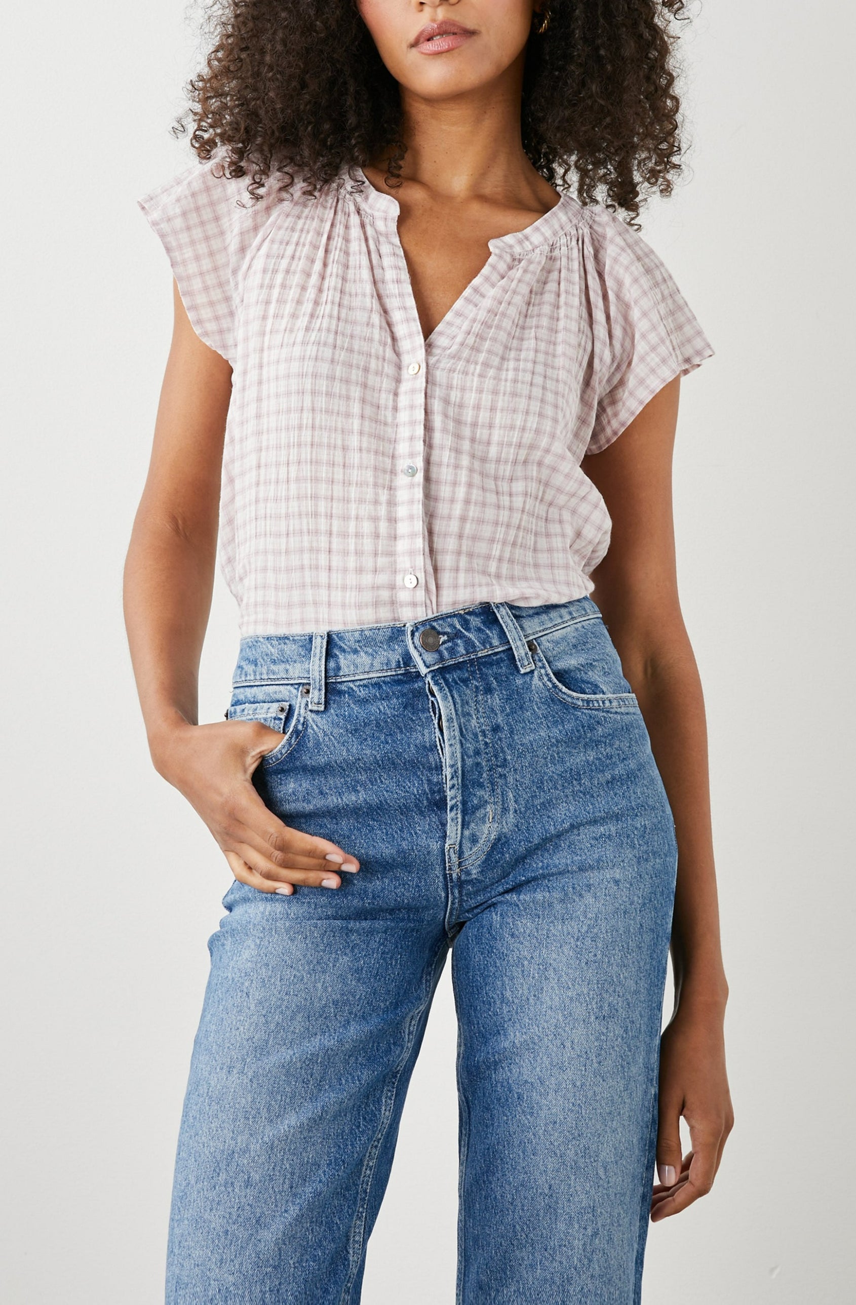 ALENA TOP SOFT ROSE CHECK - FRONT