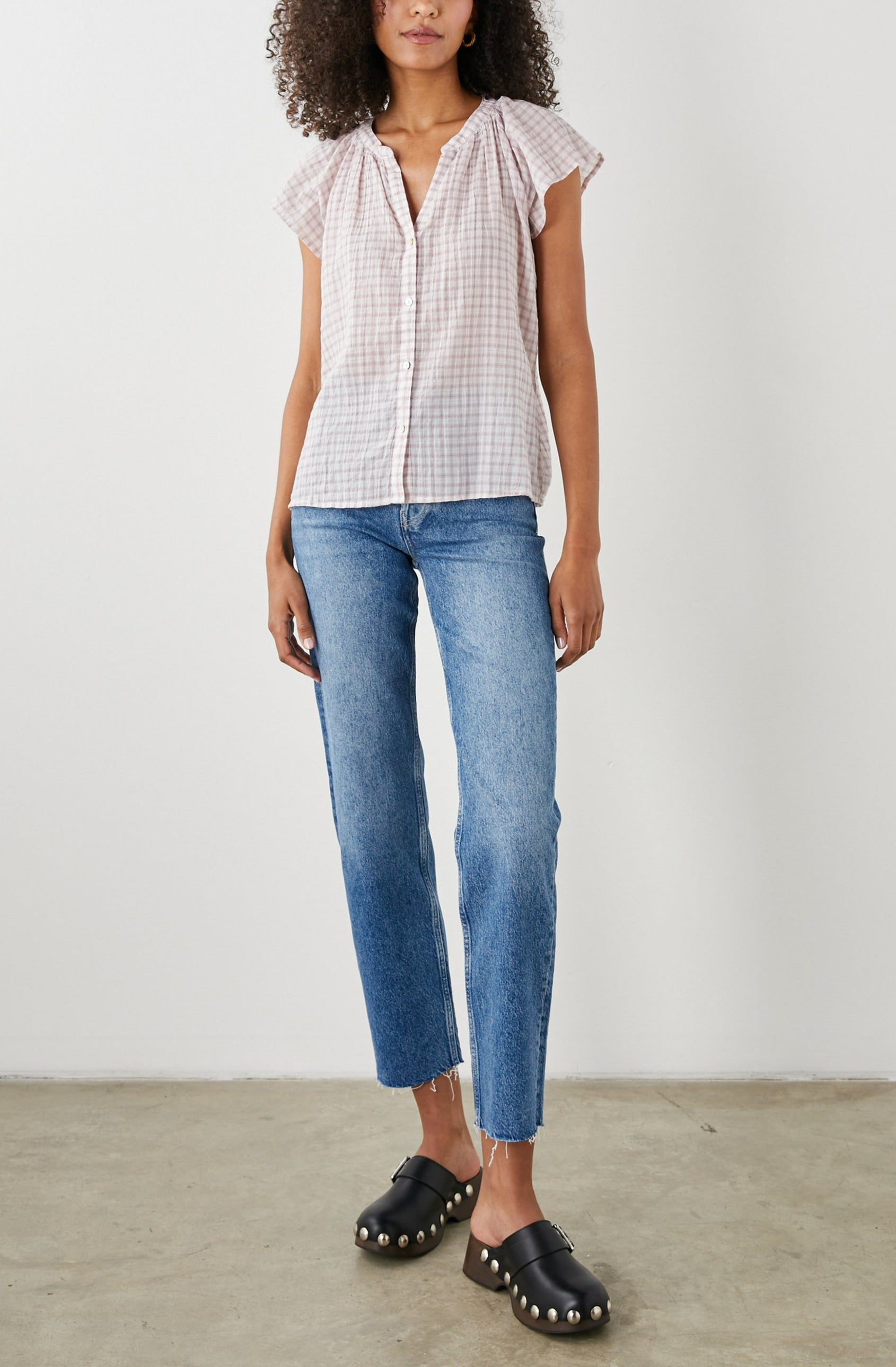 ALENA TOP SOFT ROSE CHECK - FULL FRONT BODY