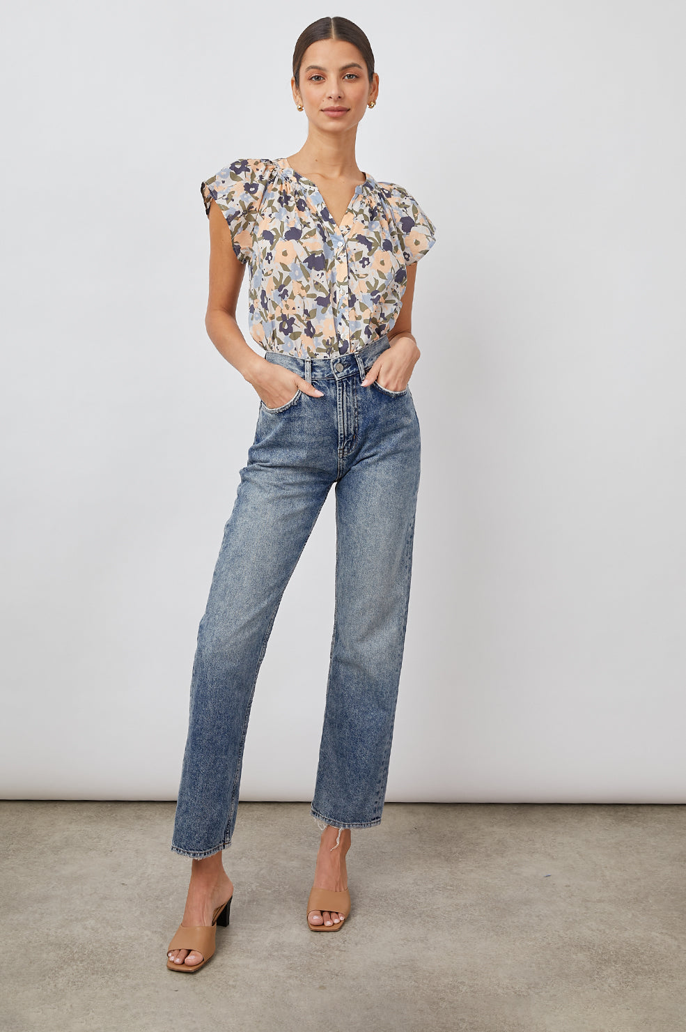 ALENA MOD FLORAL SHORT SLEEVE BLOUSE-FULL FRONT BODY