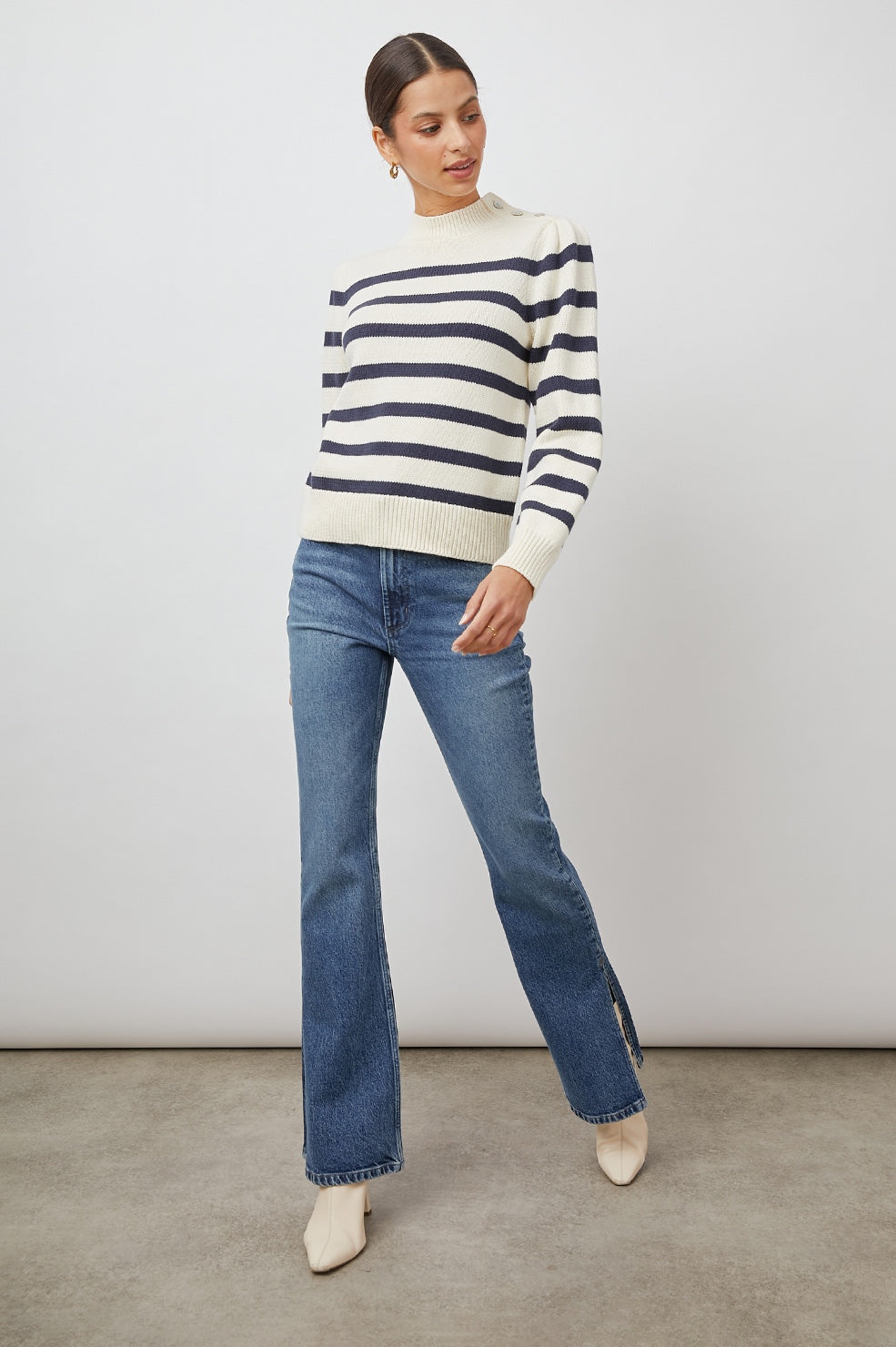 ALLIE SWEATER IVORY NAVY STRIPE - FRONT FULL BODY