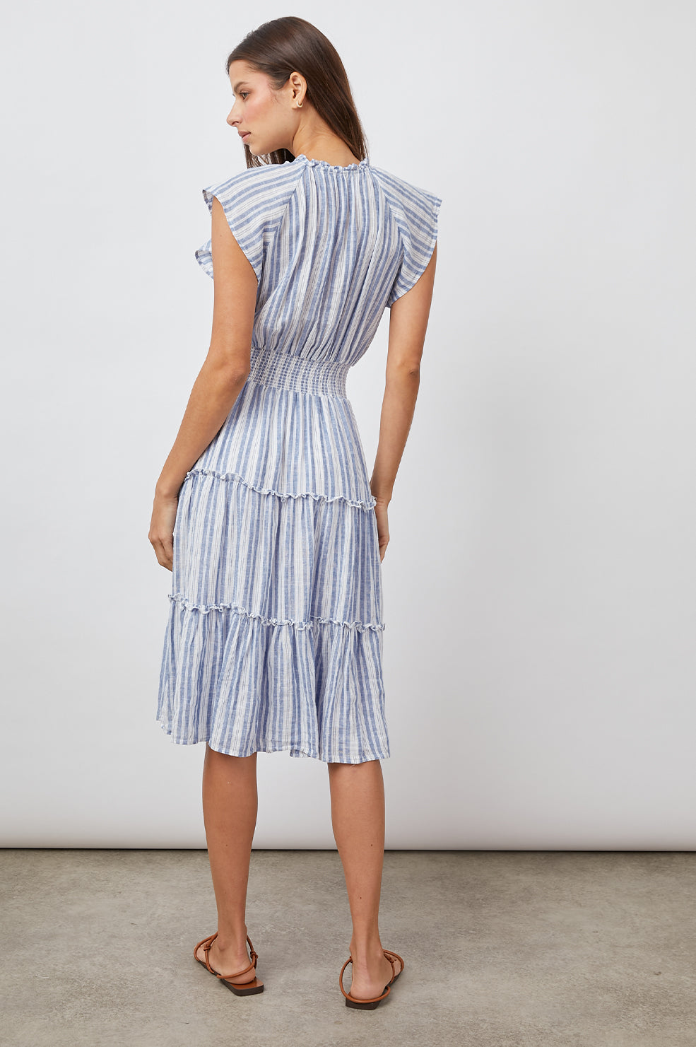 AMELLIA NEW HAVEN STRIPE TIERED SHORT SLEEVE DRESS-BACK