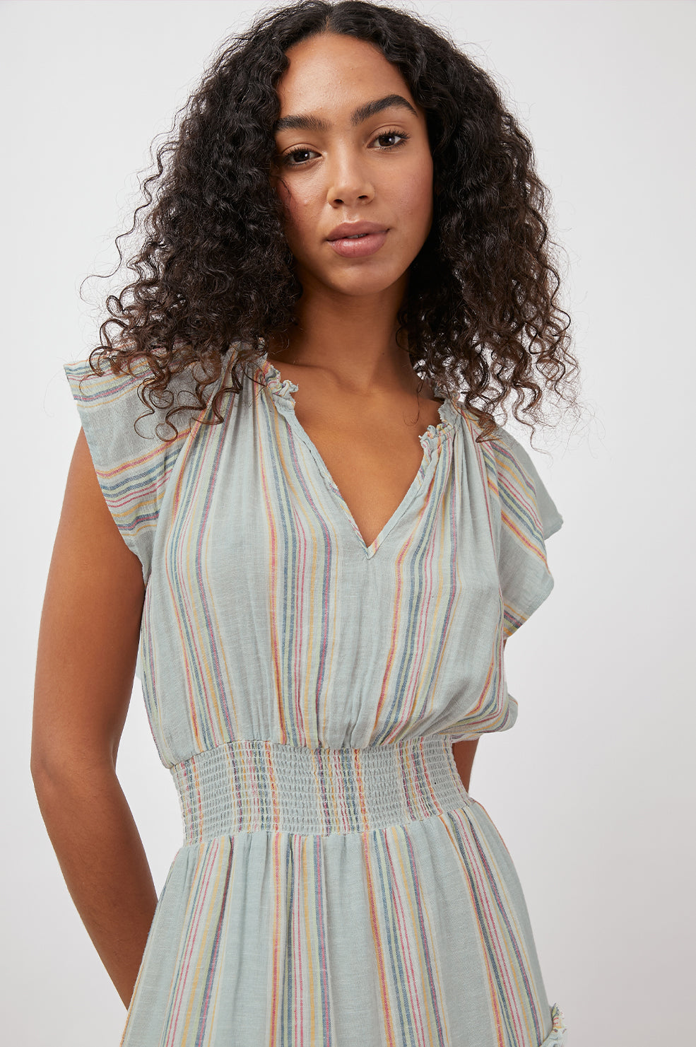 AMELLIA SAG HARBOR STRIPE TIERED SHORT SLEEVE DRESS - DETAILS