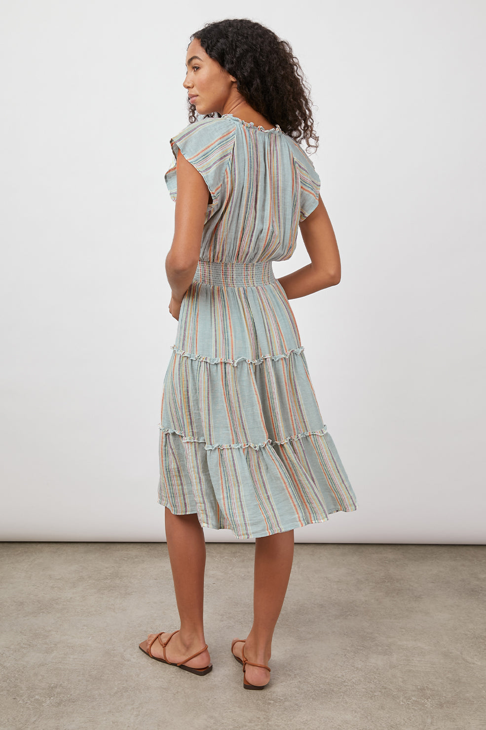 AMELLIA SAG HARBOR STRIPE TIERED SHORT SLEEVE DRESS-FULL BACK