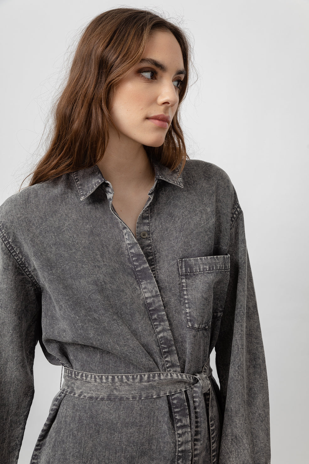 Ames Black Acid Wash Long Sleeve Dress - detail