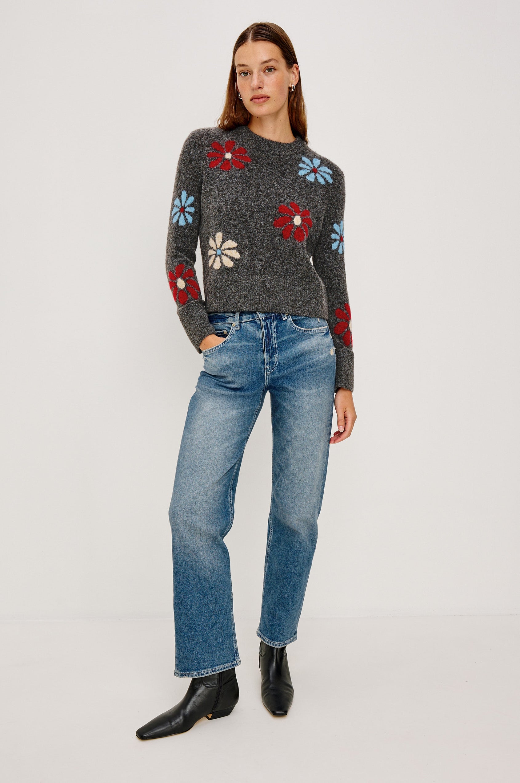 ANISE SWEATER - CHARCOAL WINTER FLORAL