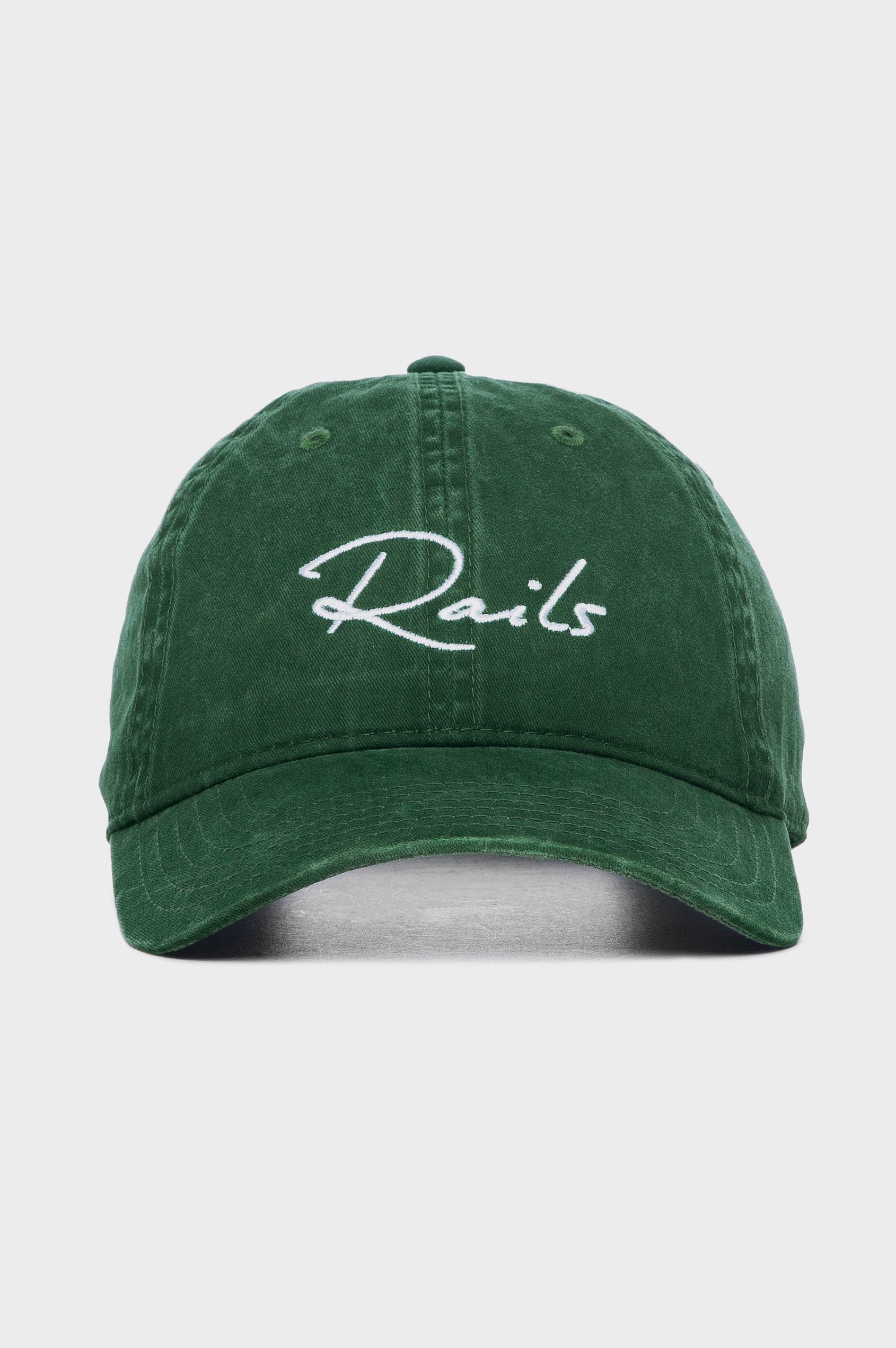 Anniversary Baseball Cap with an Adjustable Back Strap, Front Text, Rails, and Back Text, Est 2009, in Forest Colorway, with White Text - Front View 