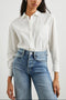 Arlo Long Sleeve Button Up with Chest Patch Pocket in White Colorway - Front Tucked View Featured on Model