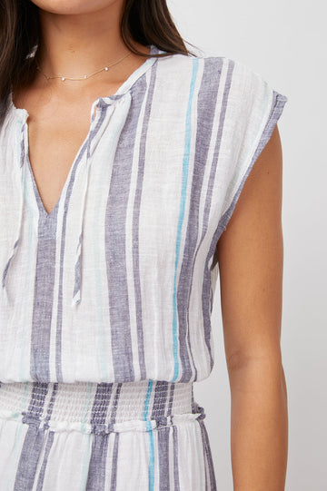 ASHLYN AEGEAN BLUE STRIPE-DETAIL