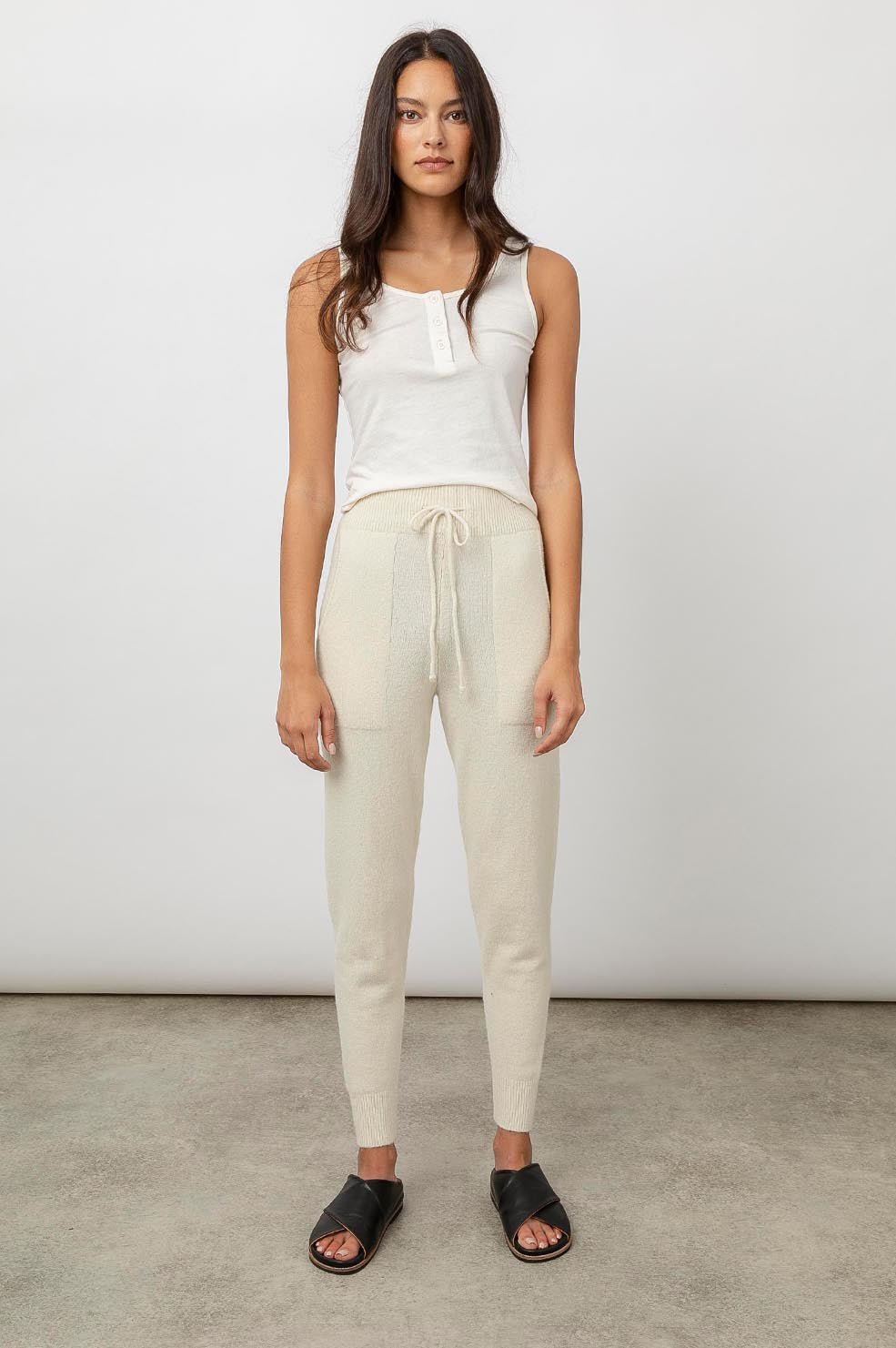 Ash Off White Drawstring Pant- full front body