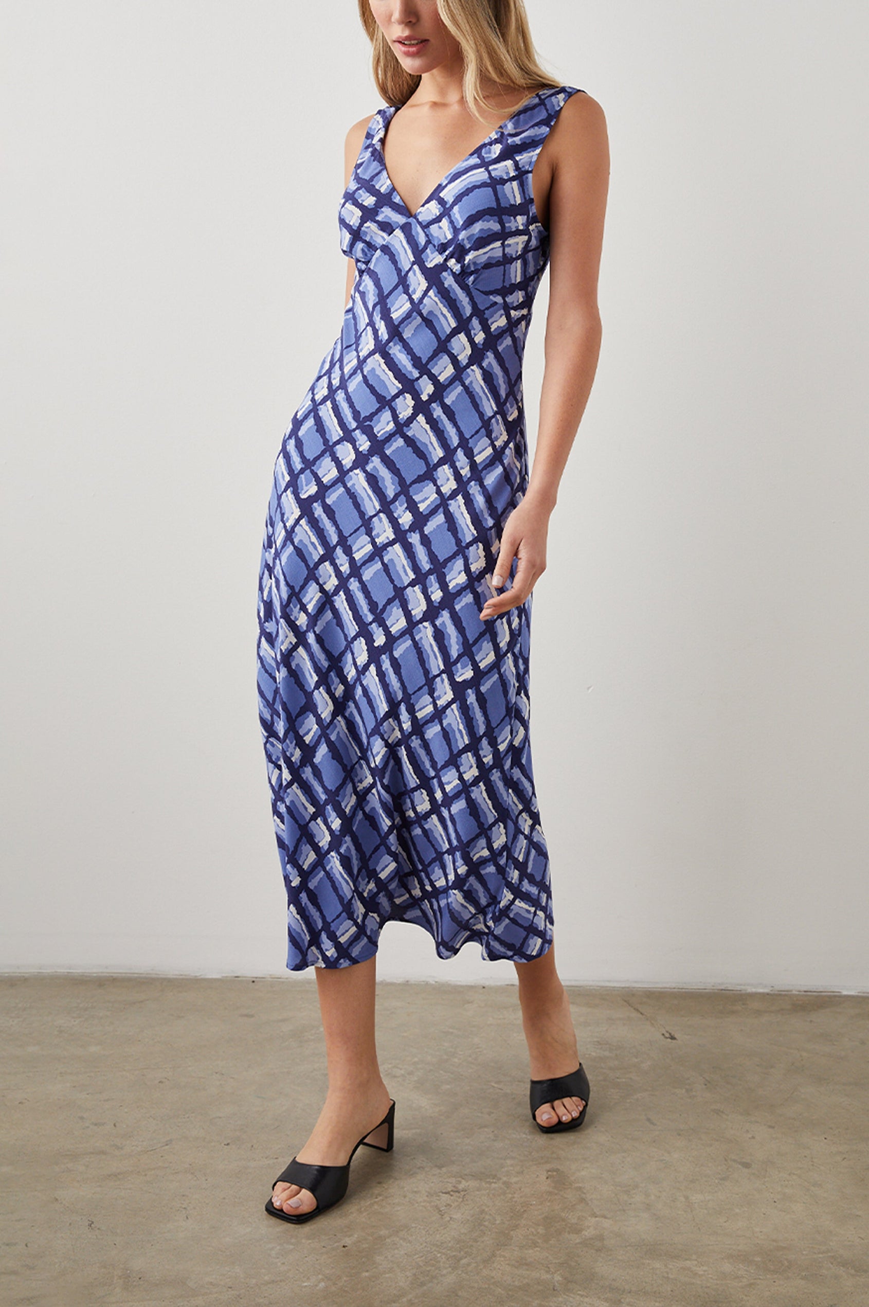 AUDRINA AZURE PLAID DRESS - FULL FRONT BODY