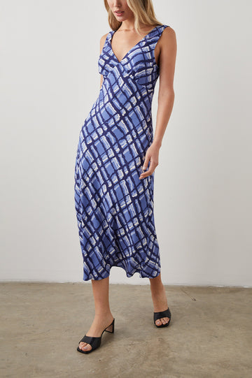 AUDRINA AZURE PLAID DRESS - FULL FRONT BODY
