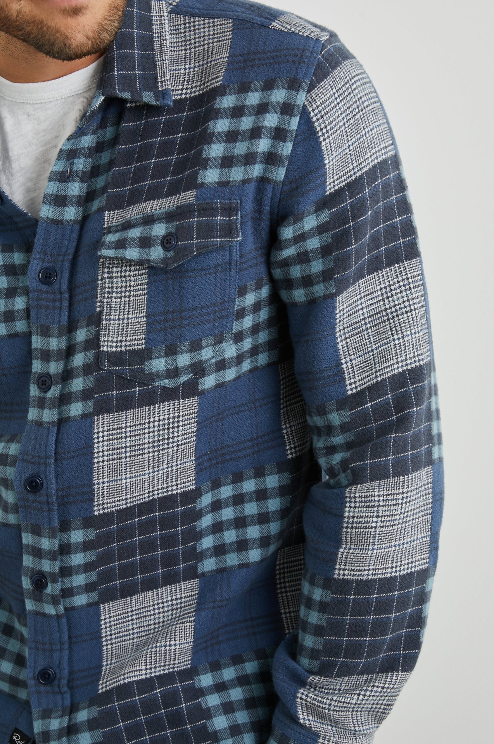 BANTON SHIRT BLUE PATCHWORK - FRONT DETAILS