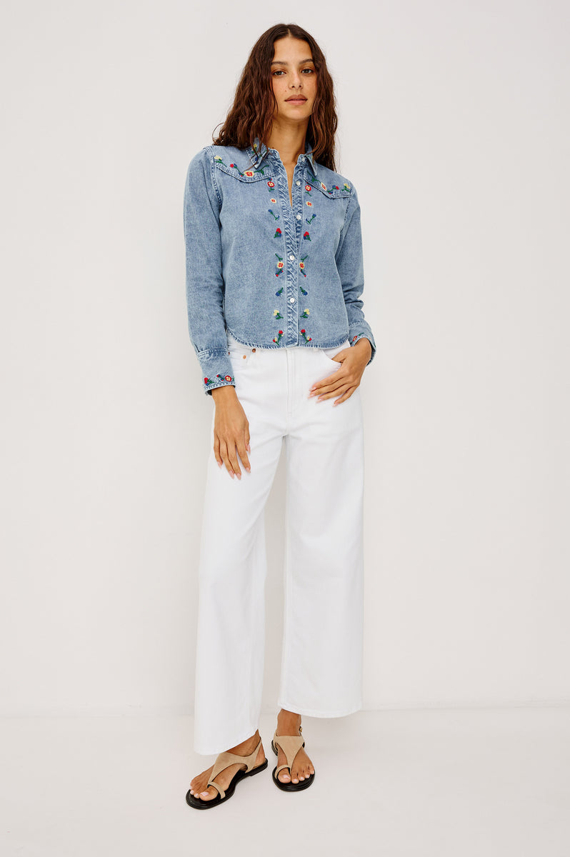 BARI SHIRT - FADED INDIGO FLORAL EMBROIDERY – Rails UK