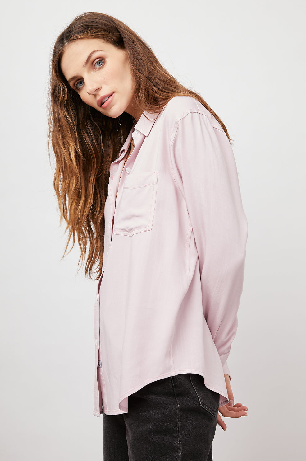 BARRETT DUSTY ROSE LONG SLEEVE BUTTON DOWN- SIDE ANGLE