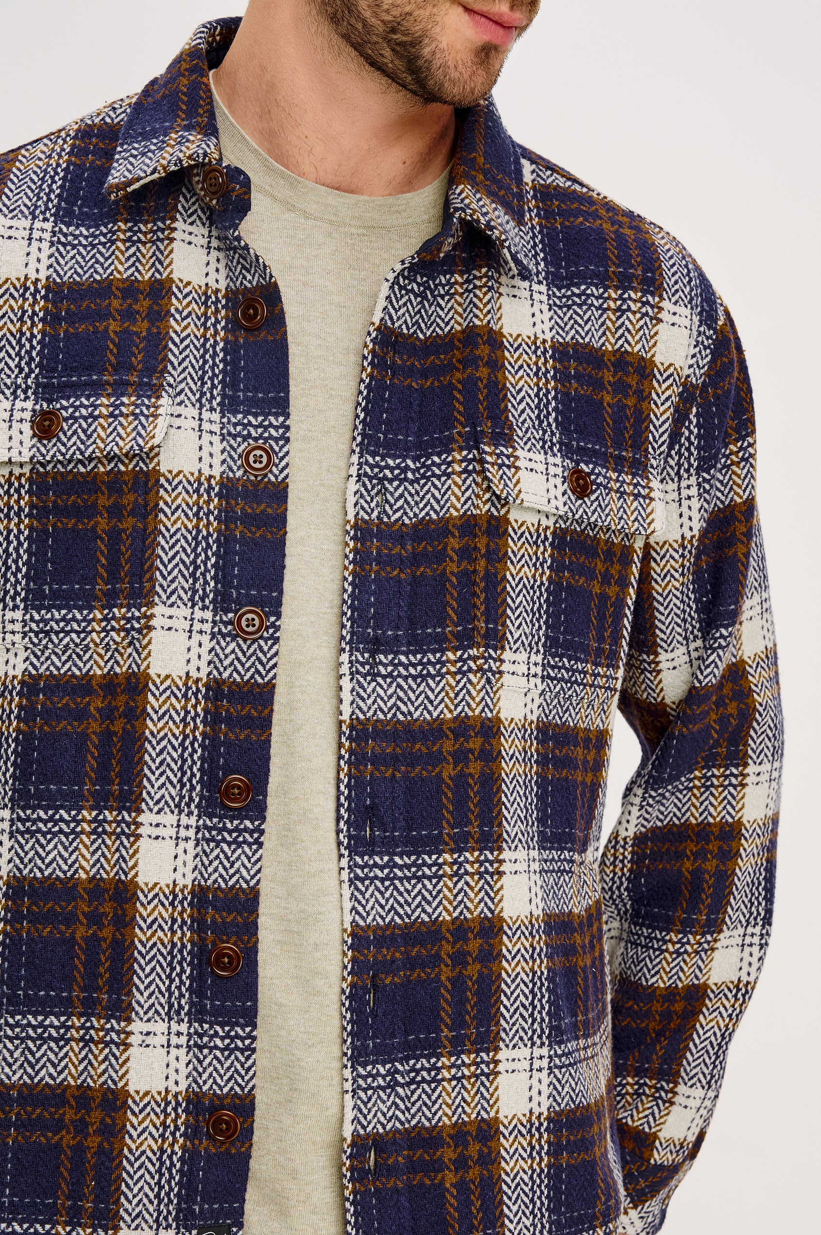 BERKSHIRE SHIRT JACKET - NAVY UMBER CREAM
