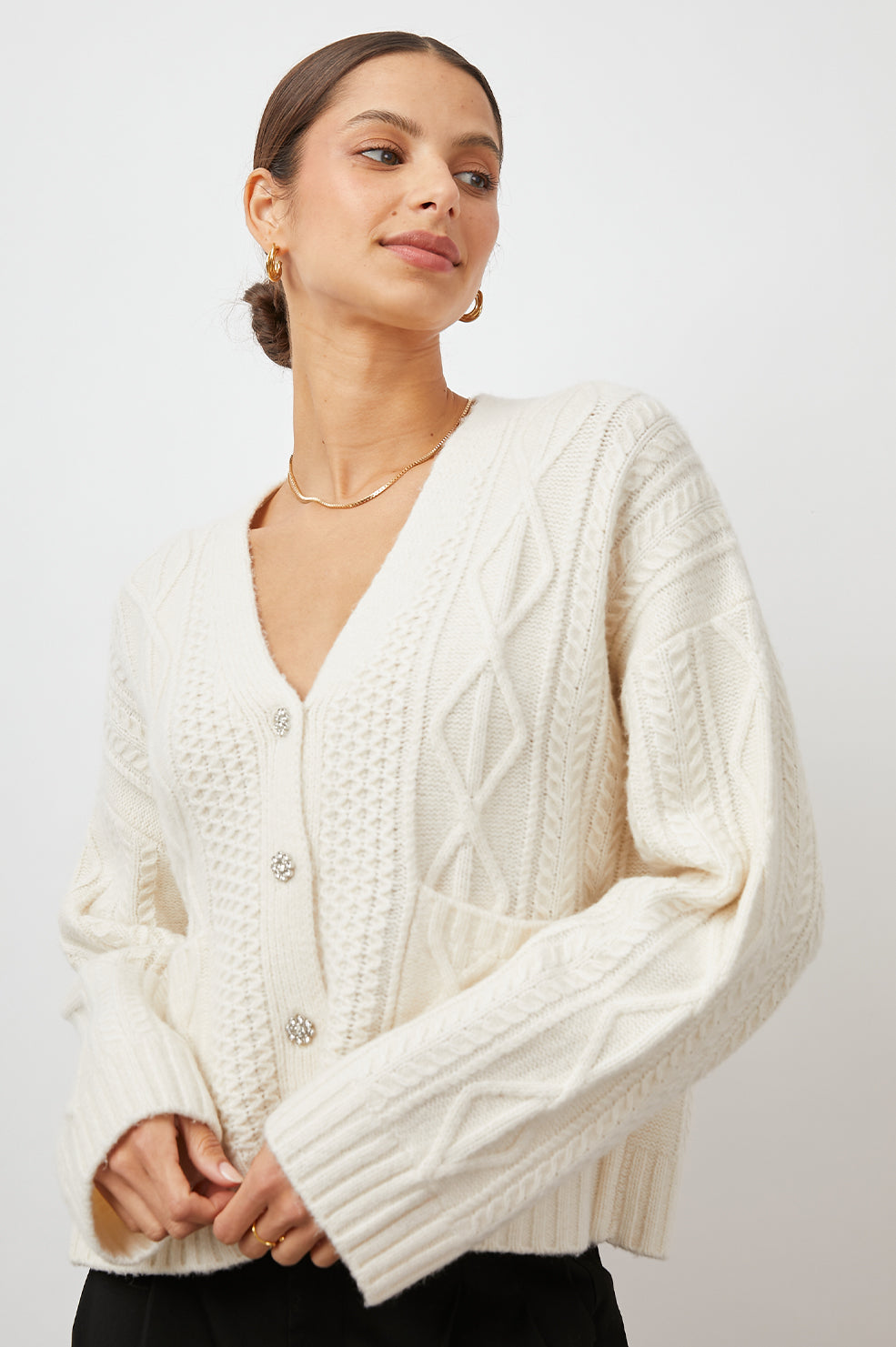 BIXBY IVORY CARDIGAN-FRONT IN MOTION