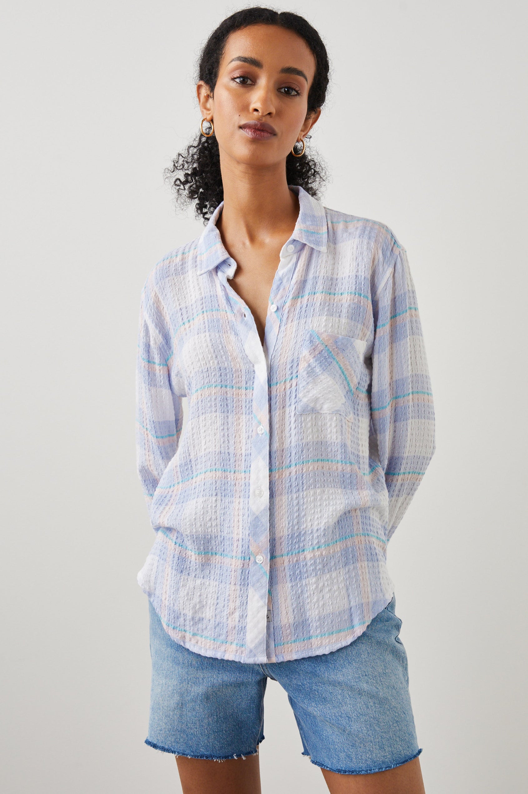 BRADY SHIRT WHITE PERRIWINKLE PEACH - FRONT BODY