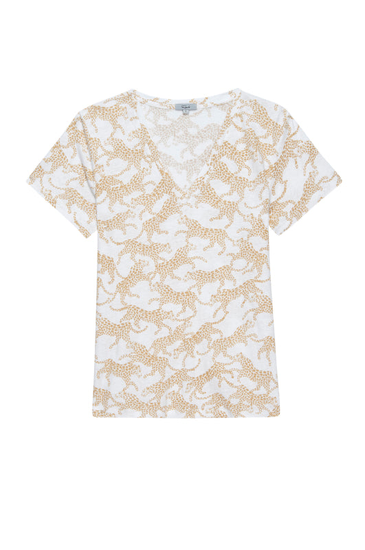 THE CARA V NECK T-SHIRT - GOLD CHEETAH