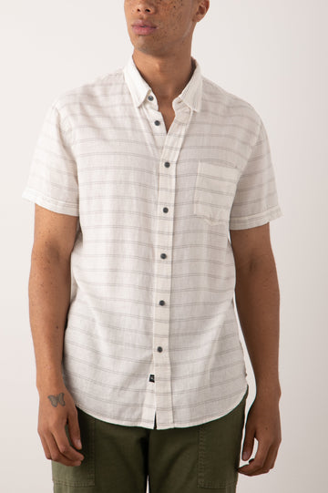 CARSON SHIRT - DUMONT STRIPE LINEN STEEL - FRONT BODY