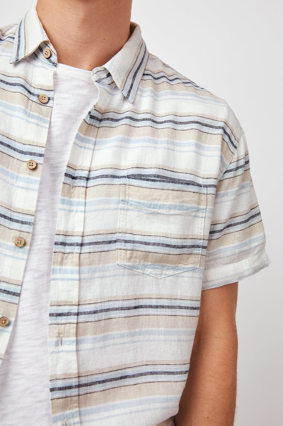 CARSON DUNE STRIPE BUTTON DOWN SHORT SLEEVE-DETAIL