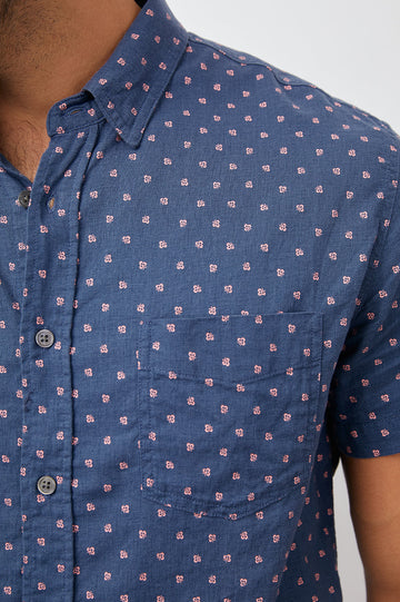 CARSON SHIRT - INDIGO SUMMER CALICO - BUTTON DETAILS