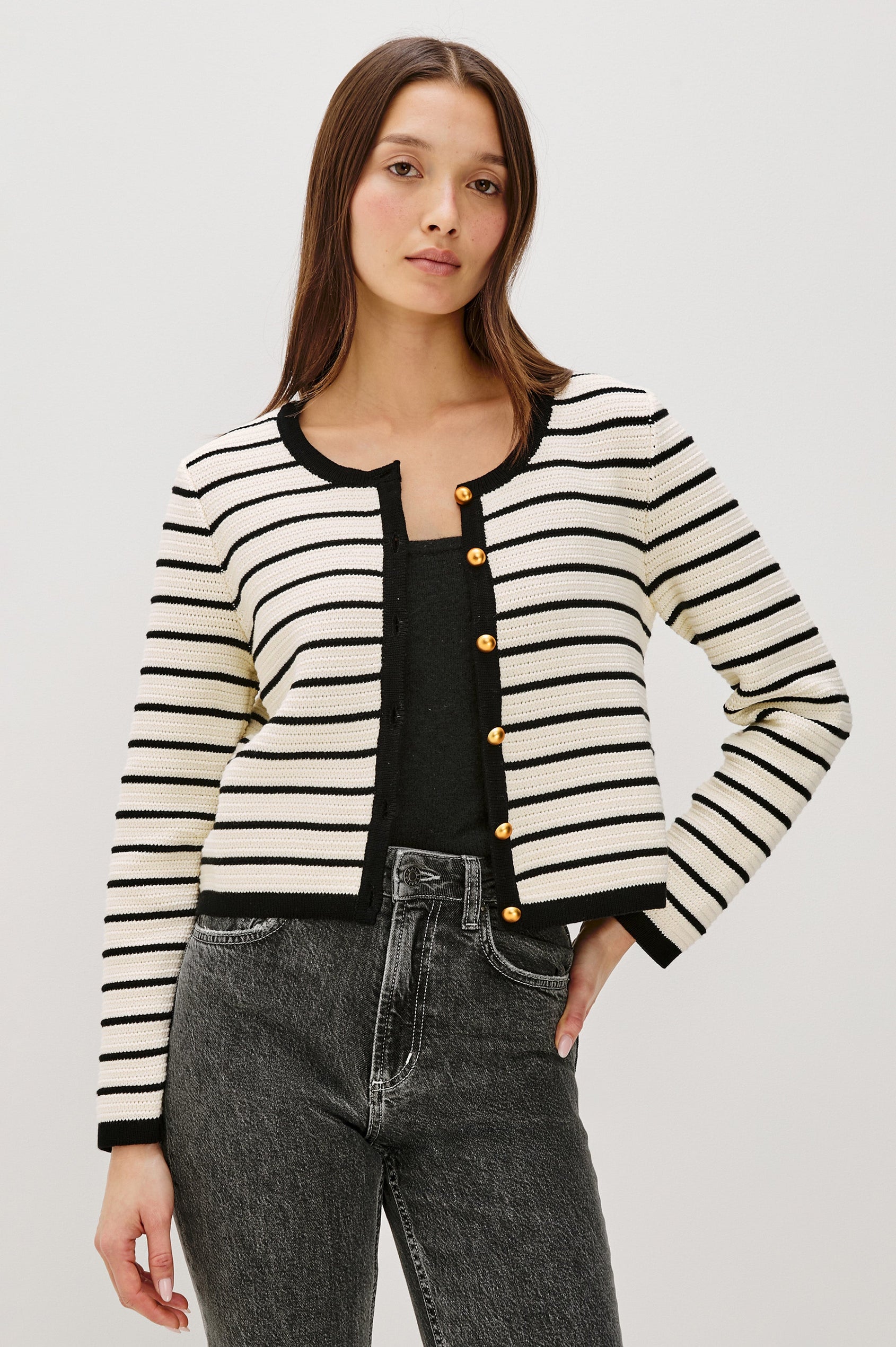 CATANIA CARDIGAN - IVORY BLACK STRIPE