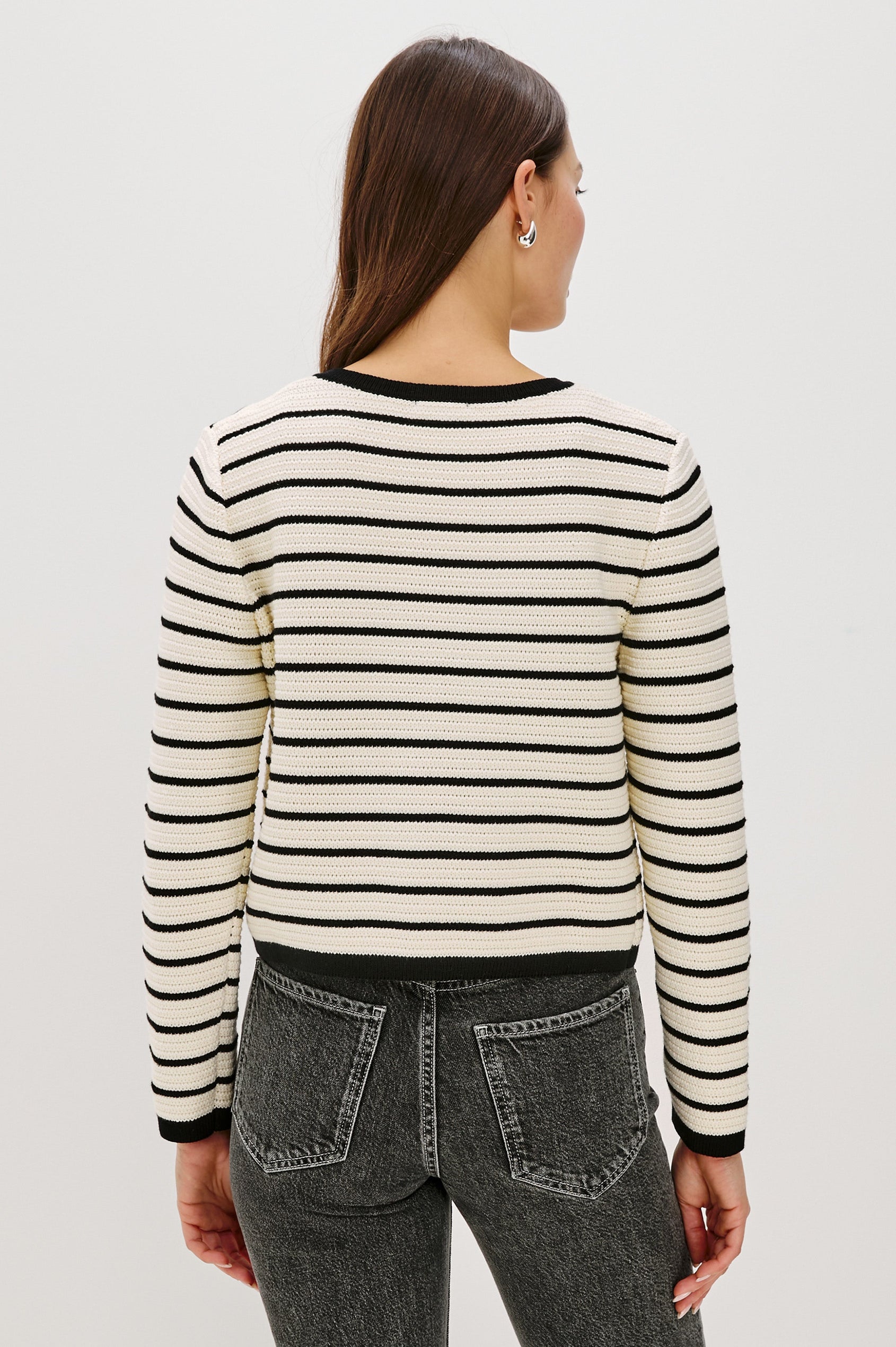 CATANIA CARDIGAN - IVORY BLACK STRIPE