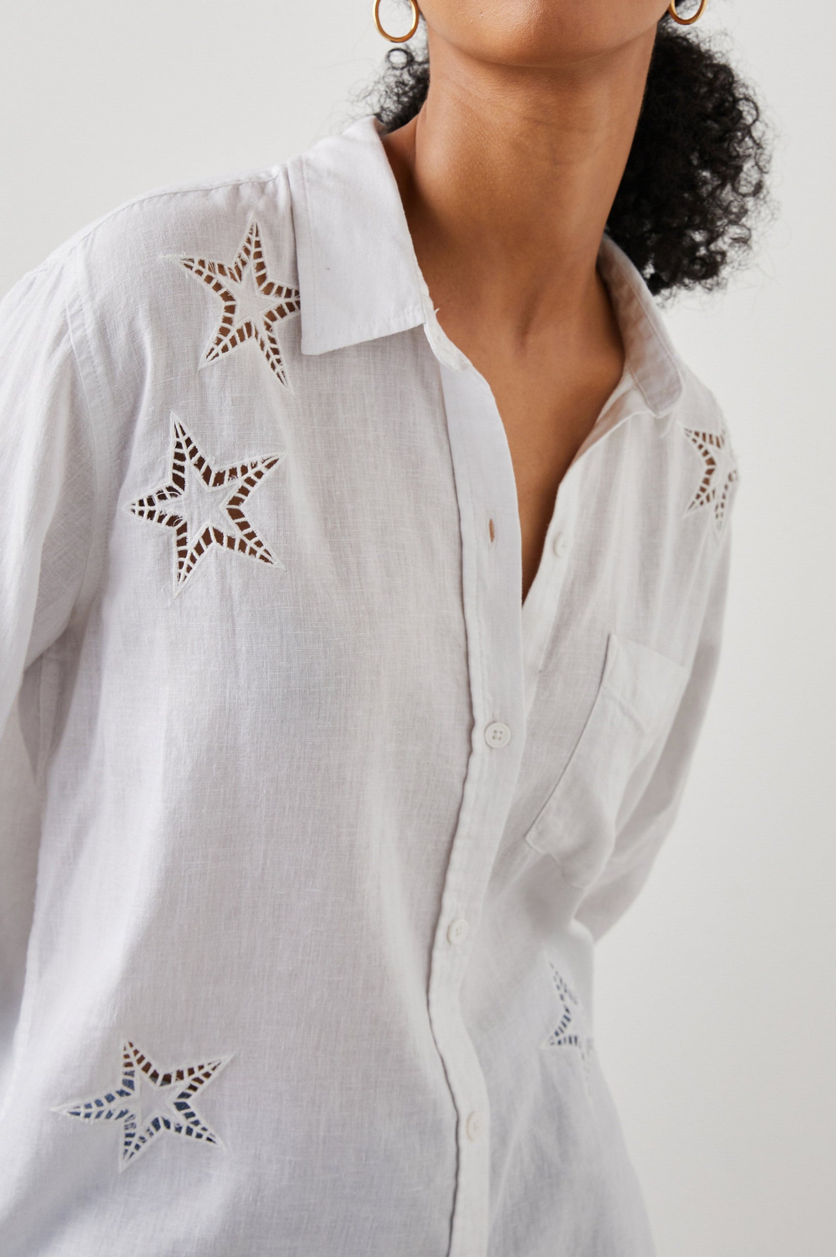 CHARLI SHIRT - WHITE EYELET STARS - FRONTDETAILS
