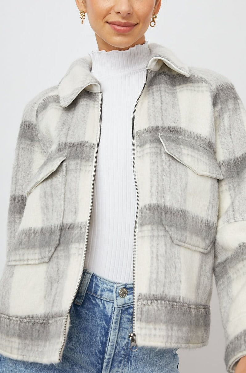 CHEYENNE SNOW GREY JACKET- FRONT UNZIPPED