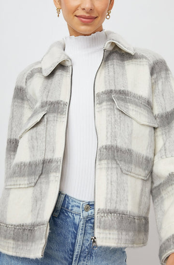 CHEYENNE SNOW GREY JACKET- FRONT UNZIPPED