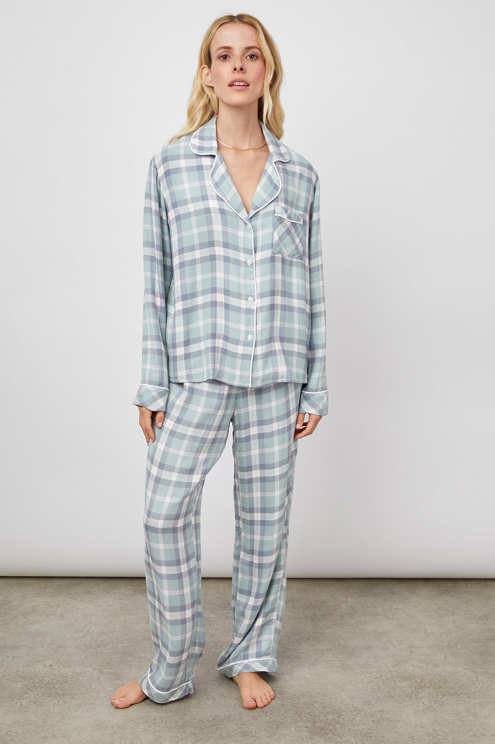 CLARA SEA BREEZE NAVY PEACH PAJAMAS- FULL FRONT BODY