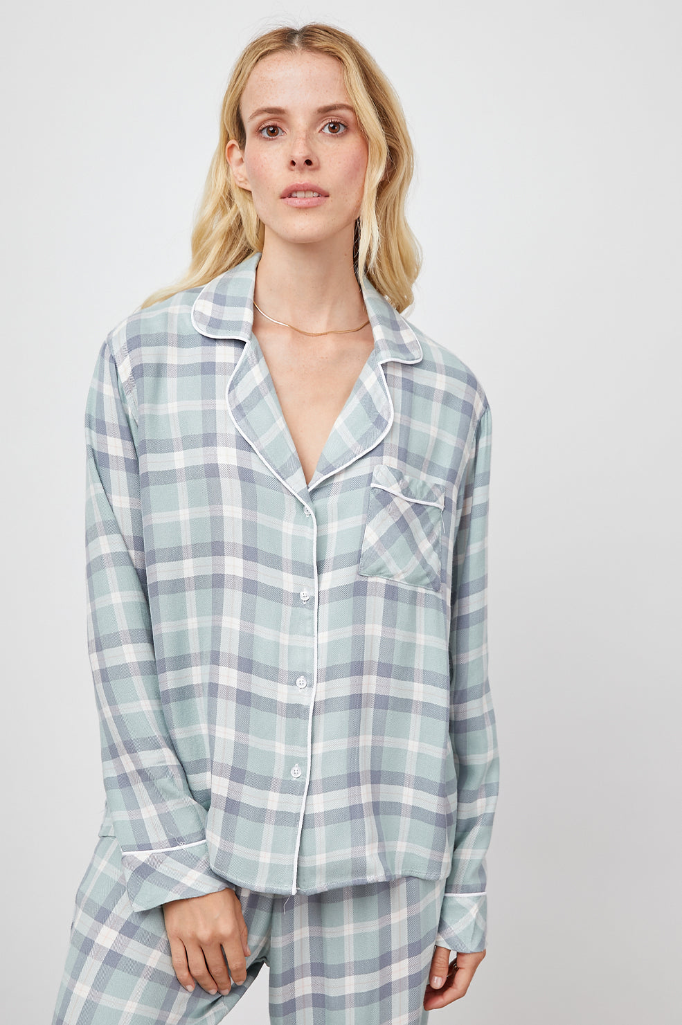 CLARA SEA BREEZE NAVY PEACH PAJAMAS-FRONT