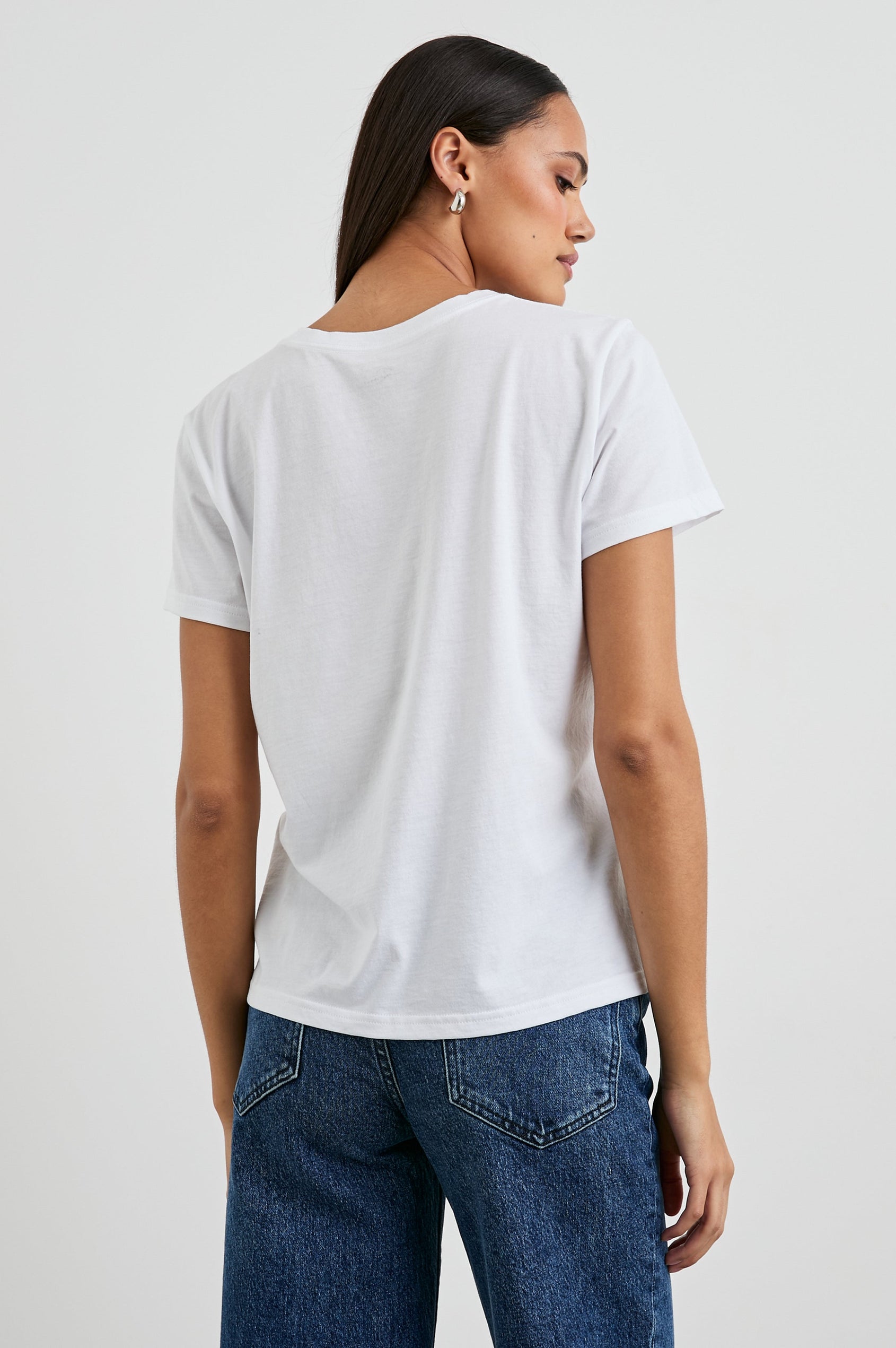 Classic Short Sleeve Crew Neck T-Shirt in White Colorway - Back View Featured on Model