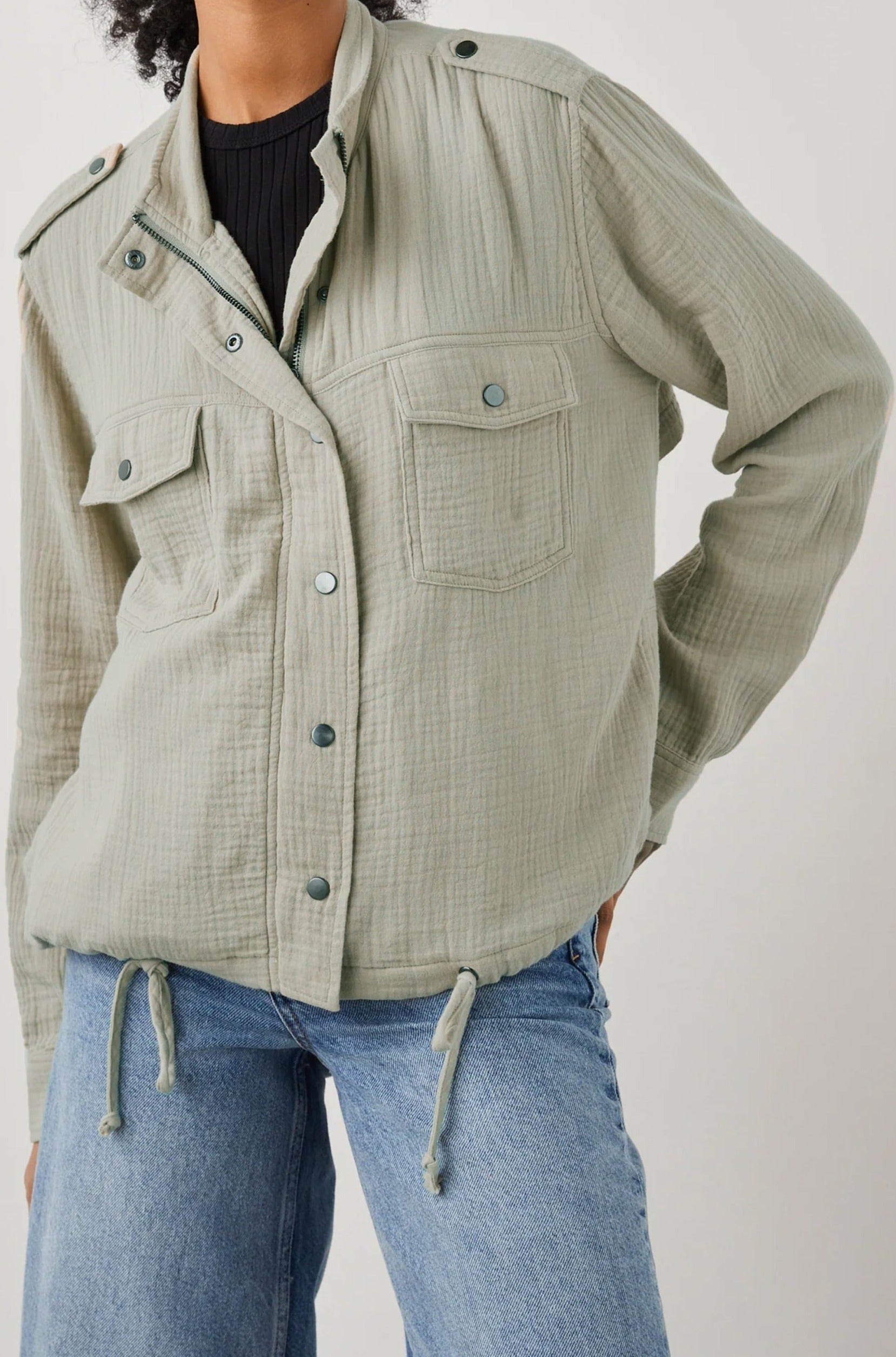 COLLINS JACKET GAUZE SAGE - FRONT ANGLE