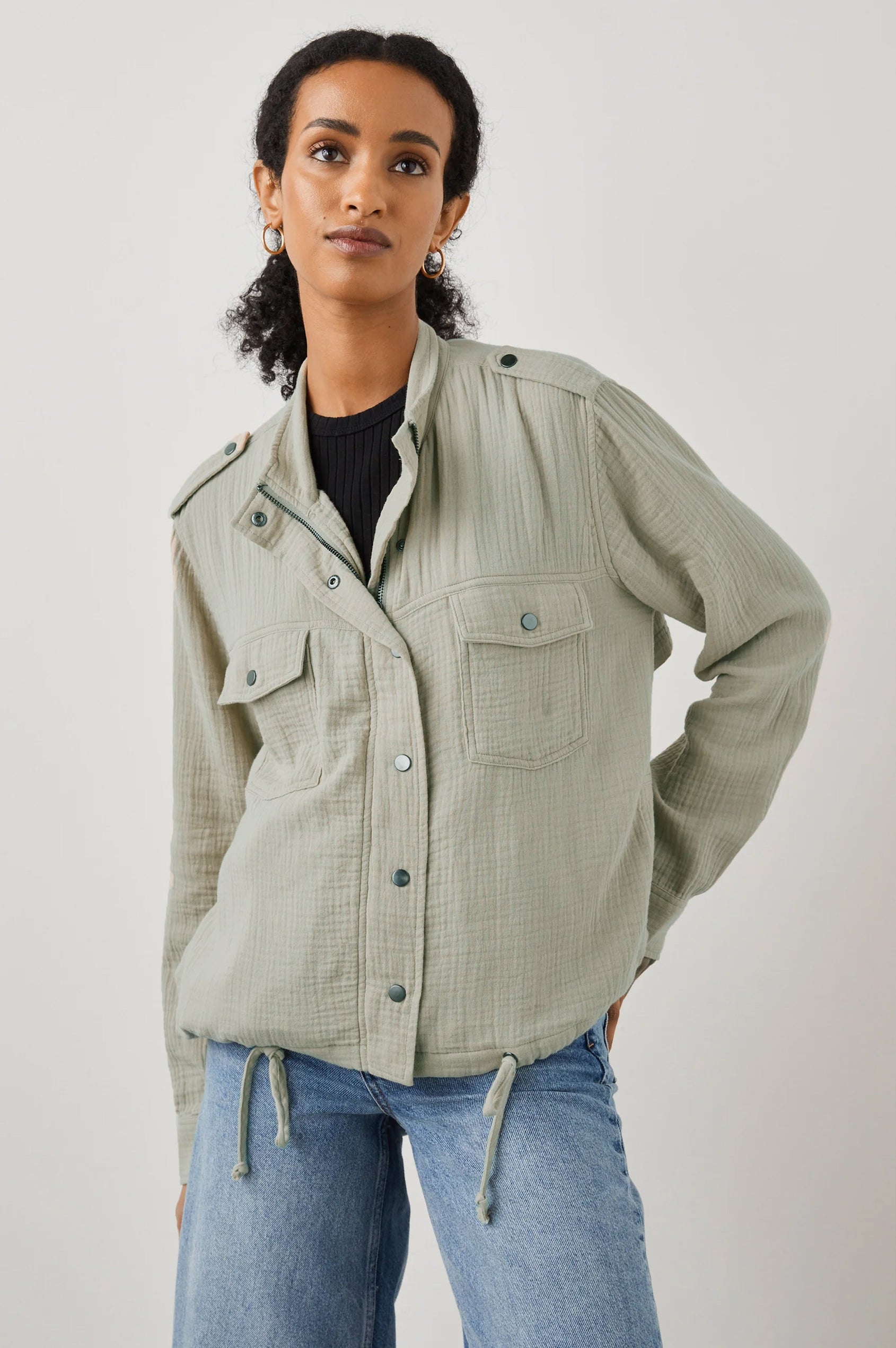 COLLINS JACKET GAUZE SAGE - FRONT ANGLE