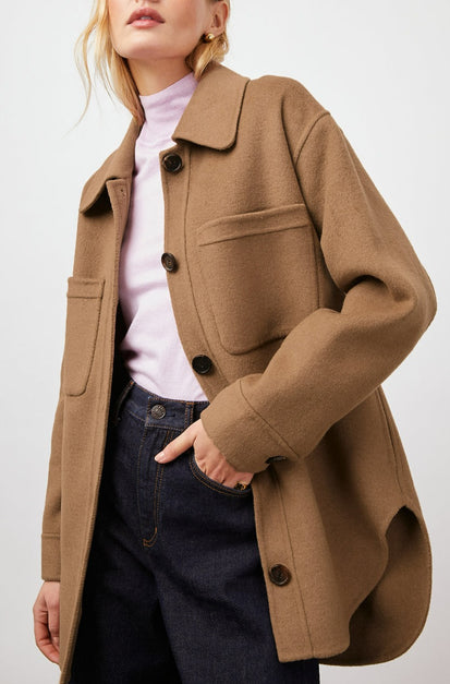 CONNIE CAMEL COAT- FRONT IN MOTION