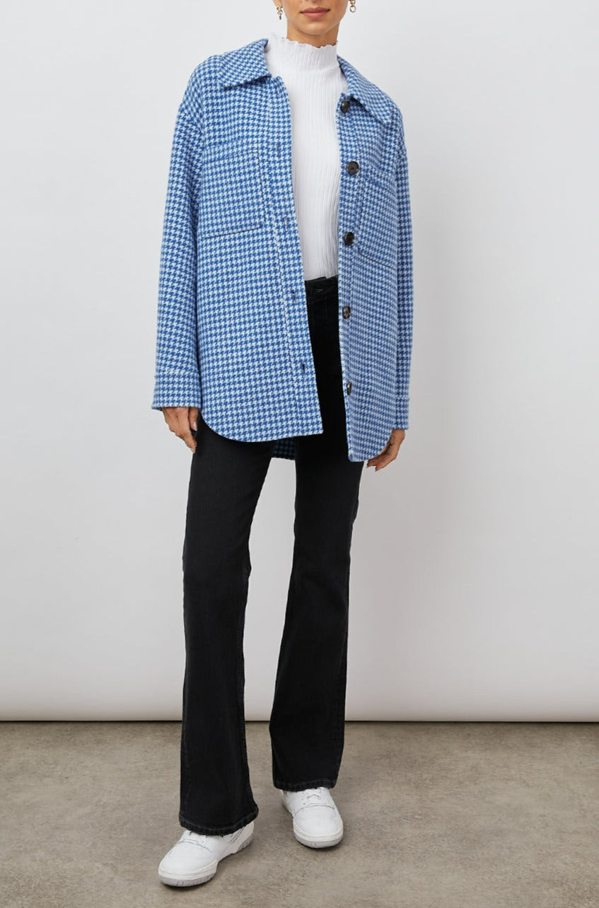 CONNIE COBALT HOUNSTOOTH SHACKET-FULL FRONT BODY