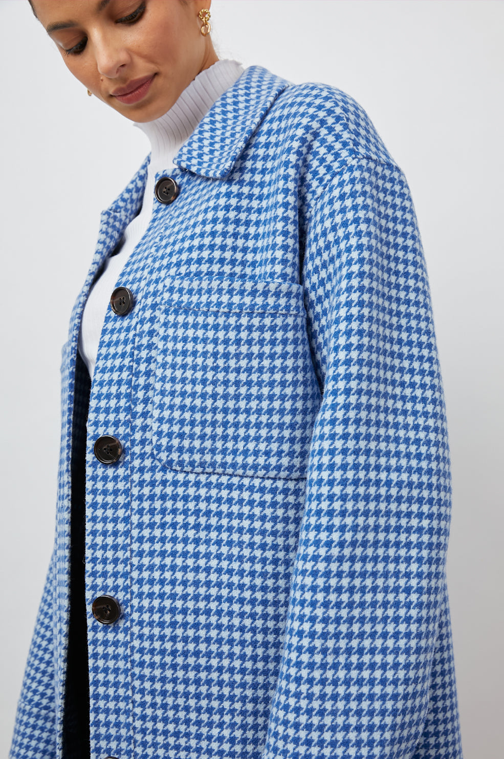 CONNIE COBALT HOUNSTOOTH SHACKET-DETAIL