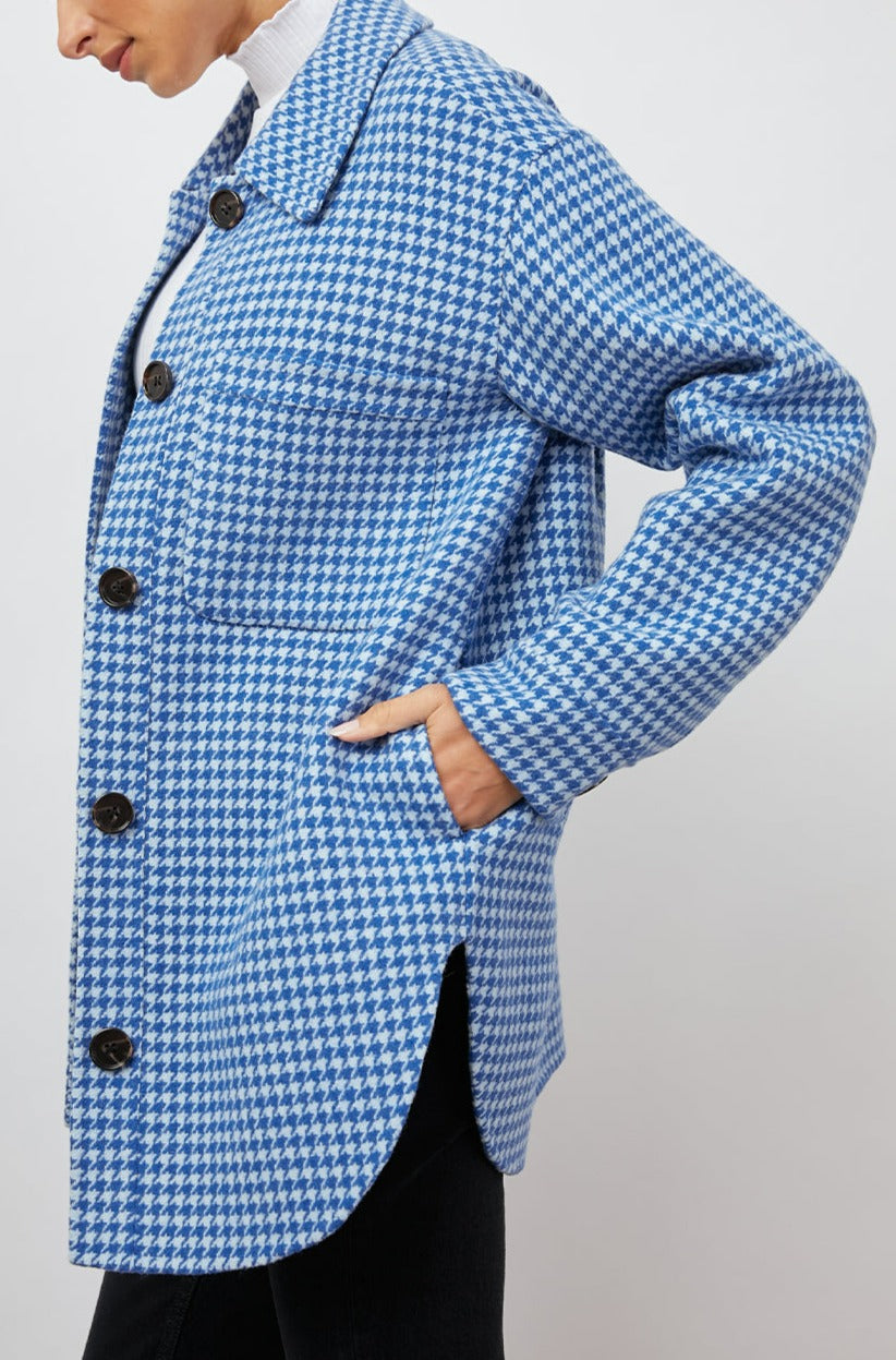 CONNIE COBALT HOUNSTOOTH SHACKET-SIDE ANGLE
