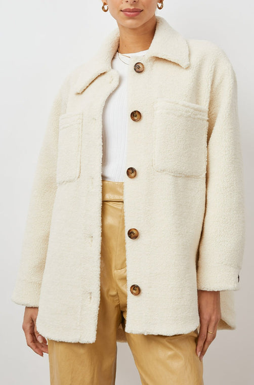 CONNIE IVORY TEDDY SHACKET- FRONT UNBUTTONED