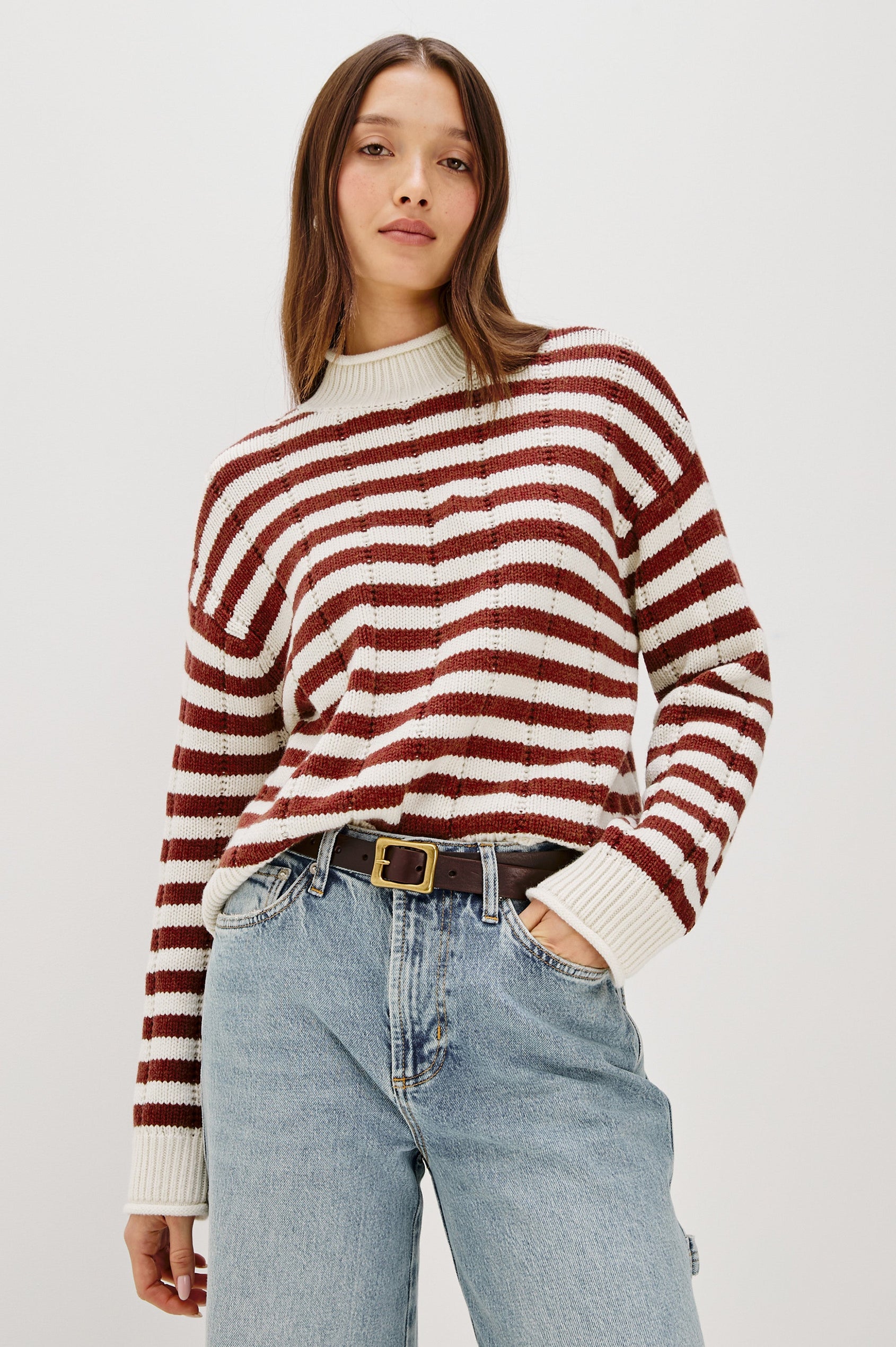CORRINE SWEATER - IVORY RUSSET STRIPE