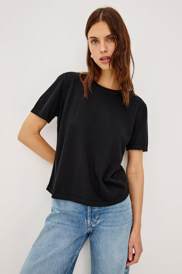 COTTON CASHMERE T-SHIRT - BLACK