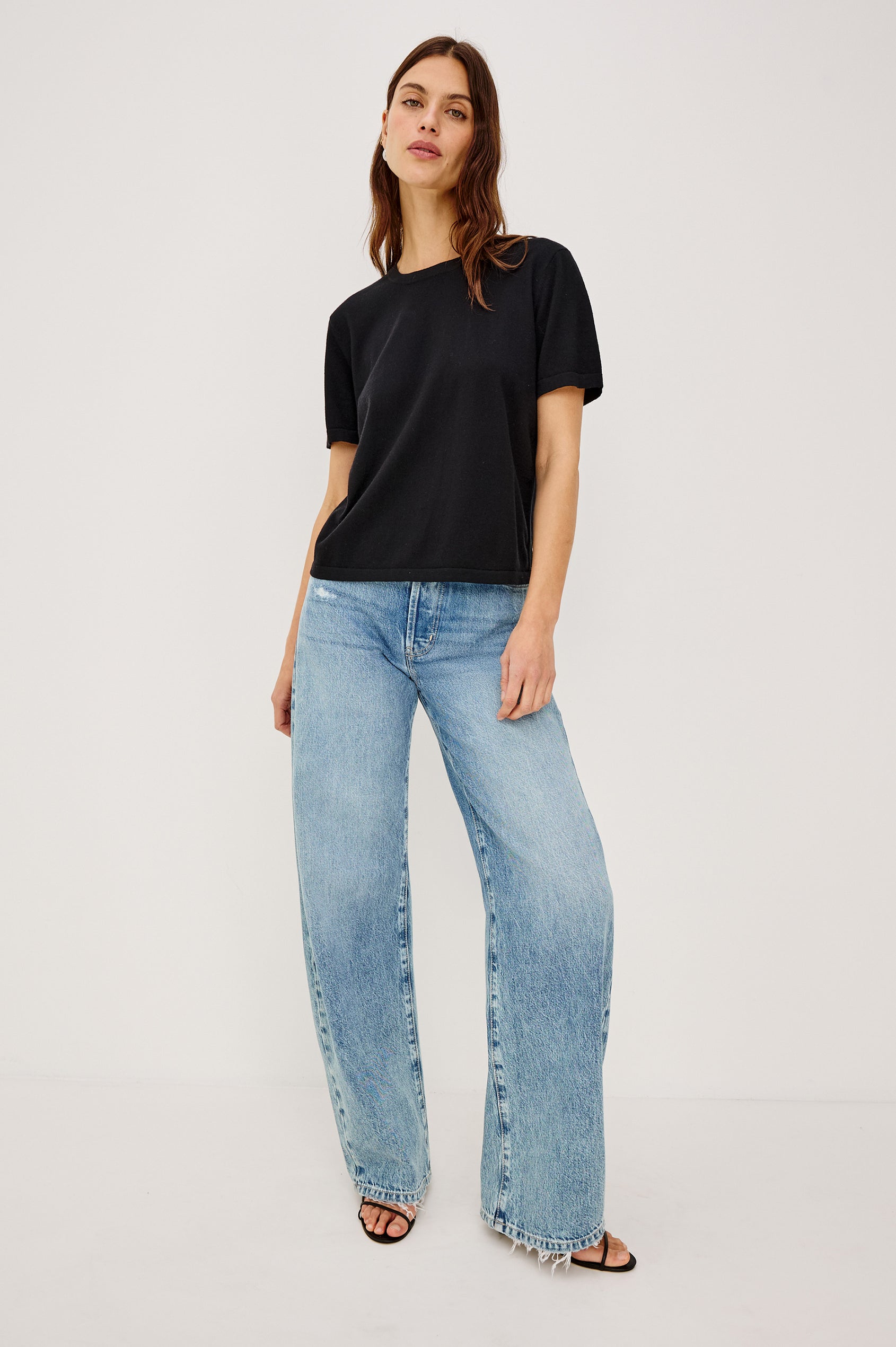 COTTON CASHMERE T-SHIRT - BLACK