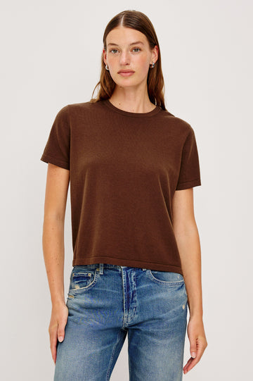 COTTON CASHMERE T-SHIRT - ESPRESSO