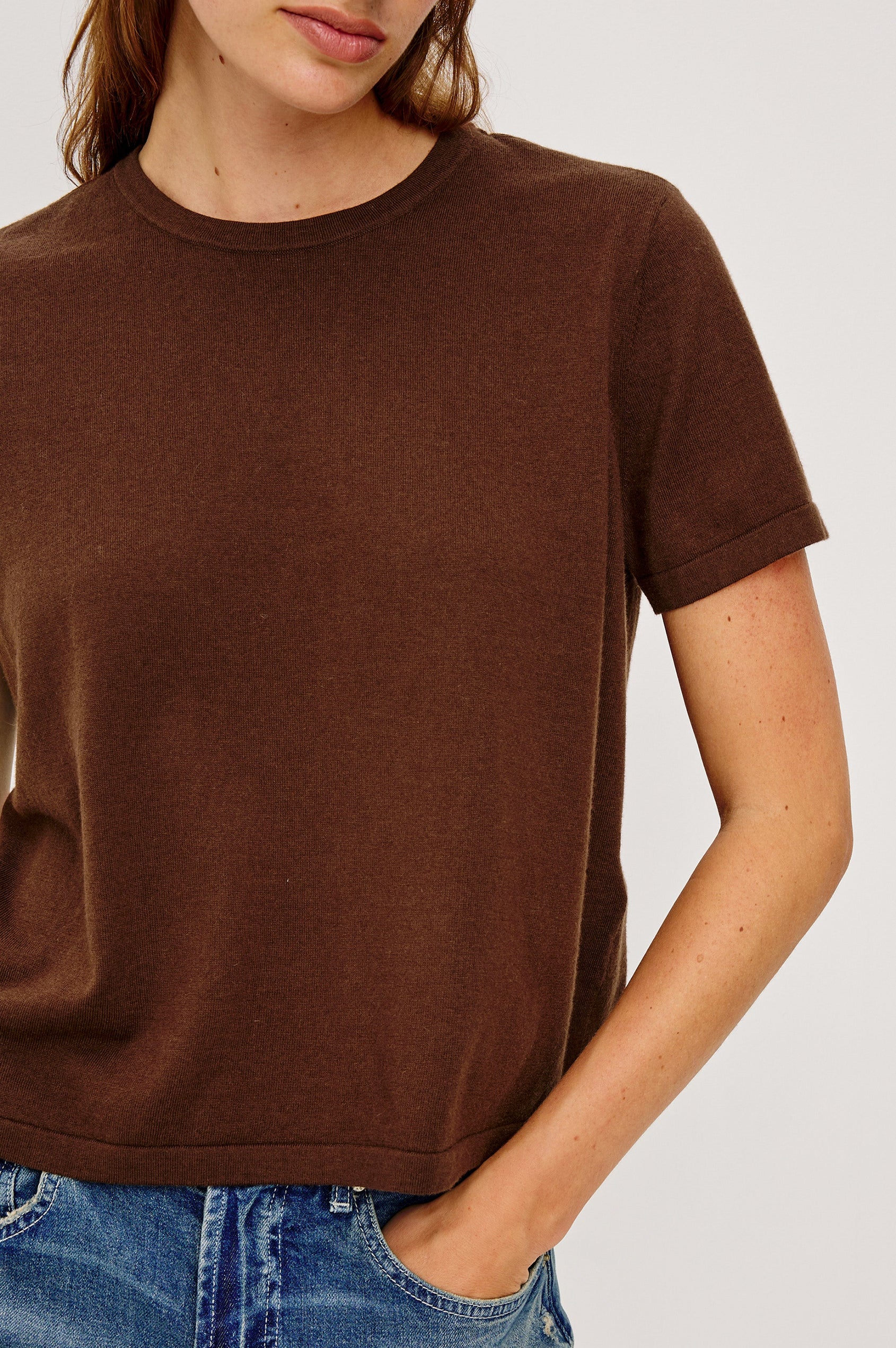 COTTON CASHMERE T-SHIRT - ESPRESSO